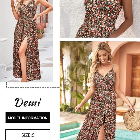 Women Maxi Dress Summer Floral Spaghetti Strap Beach Vacation Casual Flow - Picture 2 of 7